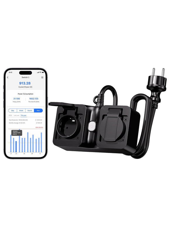 Meross WLAN Smart Steckdose Outdoor mit Stromzähler Außen IP44 Apple Alexa Google