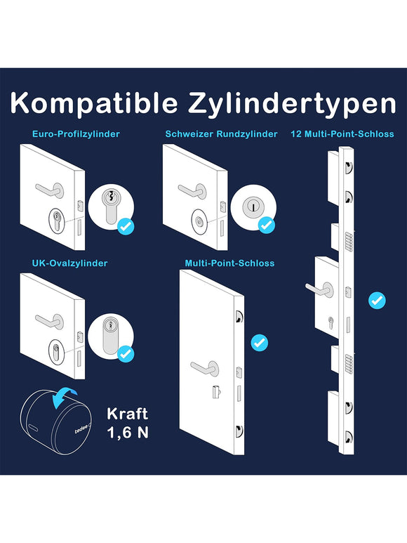 tedee Lock GO 2 smartes Türschloss mit Bridge via Bluetooth & App iPhone & Android