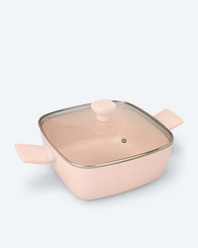 Kaufen creme Viereckpfanne mit Glasdeckel Braten Fleisch Gemüse Soft-Touch-Griffe Induktion