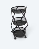 Organizer-Rollwagen mit Bambusdeckel 360°-Rollen 88 cm Faltbar Schwarz-3