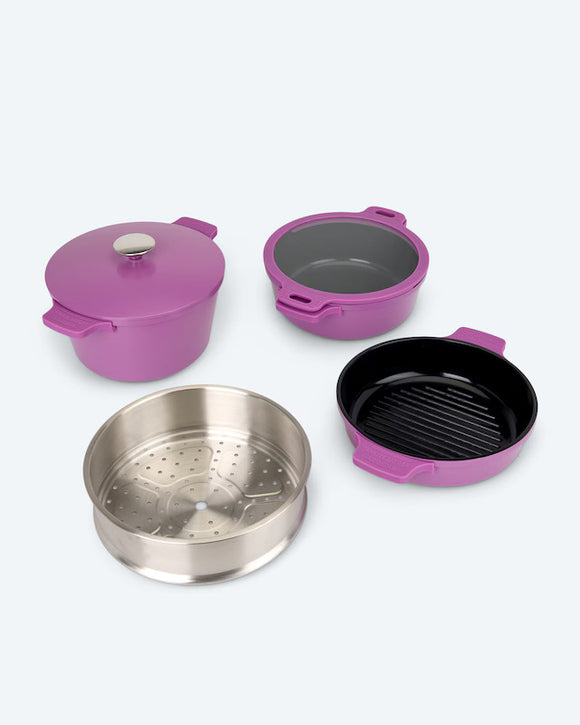 Kochgeschirr-Set 6tlg. Topf Pfanne Edelstahl Induktionsboden Backofen Stapelbar