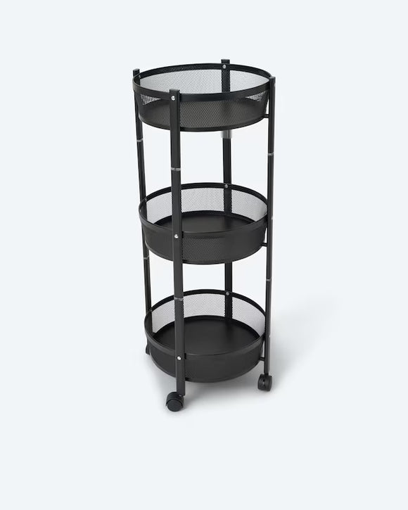 Organizer-Rollwagen mit Bambusdeckel 360°-Rollen 88 cm Faltbar Schwarz