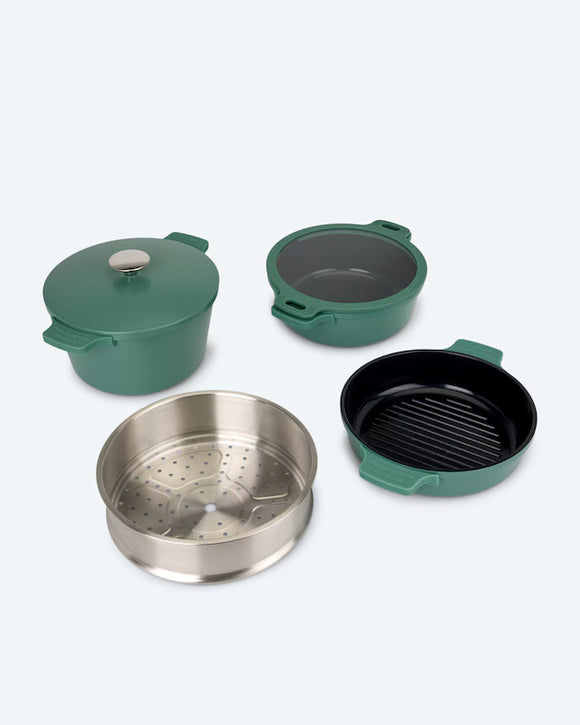 Kochgeschirr-Set 6tlg. Topf Pfanne Edelstahl Induktionsboden Backofen Stapelbar