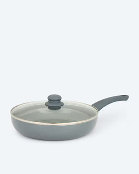 Kaufen dunkelgrau Bratpfanne Pfanne 28 cm mit Glasdeckel Induktion Aluminium mit Soft-Touch-Griff