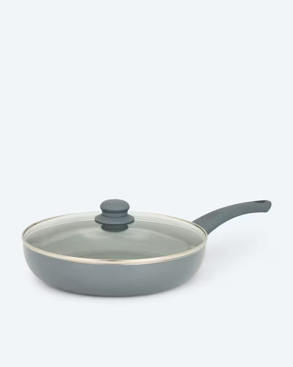 Bratpfanne Pfanne 28 cm mit Glasdeckel Induktion Aluminium mit Soft-Touch-Griff