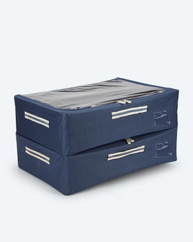 Kaufen blau 2x Unterbett Aufbewahrungsbox 2-Wege-Reißverschluss mit Sichtfenster 38L Volumen