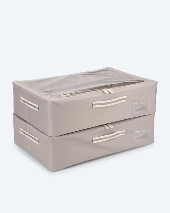 2x Unterbett Aufbewahrungsbox 2-Wege-Reißverschluss mit Sichtfenster 38L Volumen