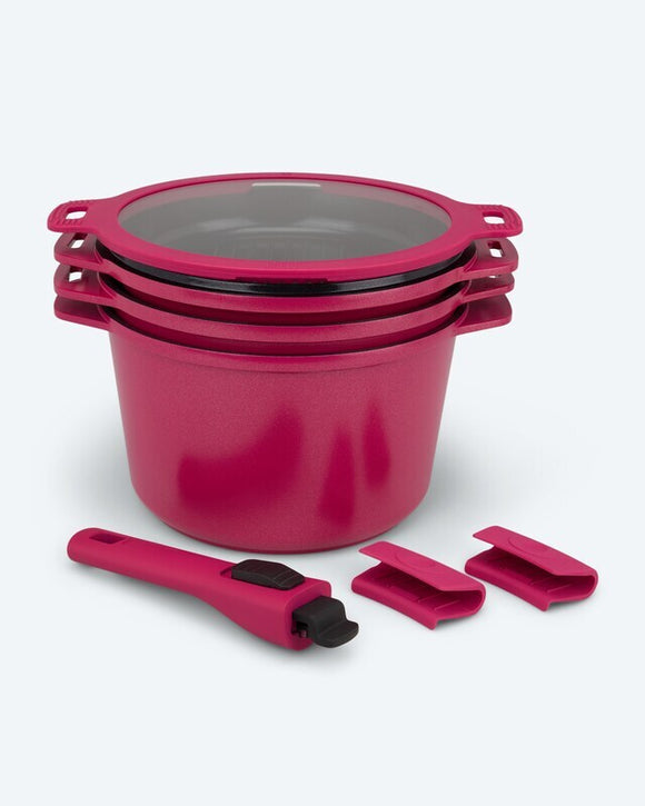 Kochgeschirr-Set mit Griff 5tlg. Bratpfanne, Topf & Grillpfanne Induktion Rosa