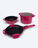 Kochgeschirr-Set mit Griff 5tlg. Bratpfanne, Topf & Grillpfanne Induktion Rosa-3