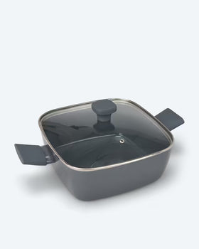 Kaufen grau Viereckpfanne mit Glasdeckel Braten Fleisch Gemüse Soft-Touch-Griffe Induktion