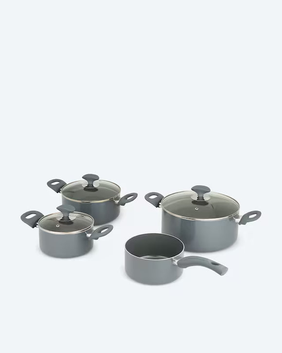 Topfset 7tlg. mit Glasdeckel Soft-Touch-Griffe Induktion 16 - 24 cm Dunkelgrau