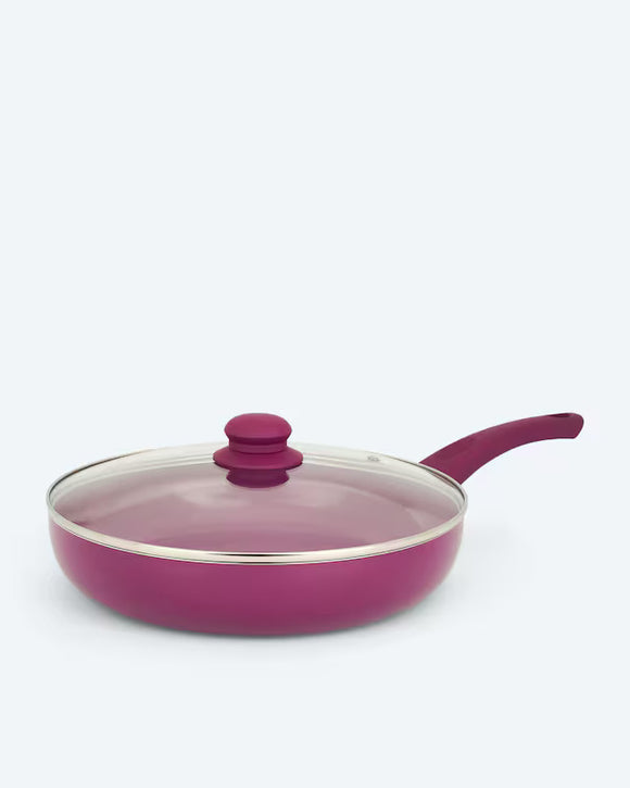 Bratpfanne Pfanne 28 cm mit Glasdeckel Induktion Aluminium mit Soft-Touch-Griff