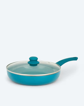 Kaufen petrol Bratpfanne Pfanne 28 cm mit Glasdeckel Induktion Aluminium mit Soft-Touch-Griff