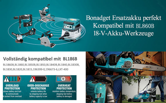 2x Ersatzakku Kompatibel mit Makita 18V Akku 8,0ah 8000mAh Li-ion für Werkzeuge