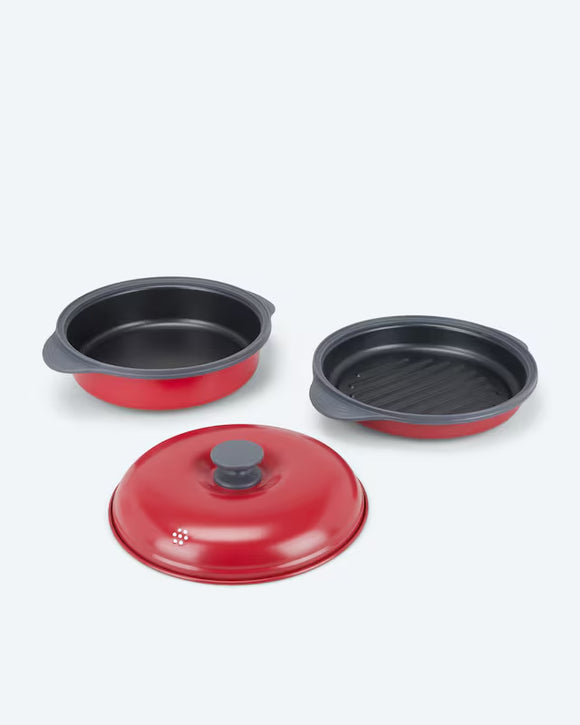 3in1 Mikrowellenkocher Mikrowellen Pfanne Mikrowellengrillpfanne Dunkelrot