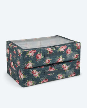 Kaufen rosenmuster 2x Unterbett Aufbewahrungsbox 2-Wege-Reißverschluss mit Sichtfenster 38L Volumen