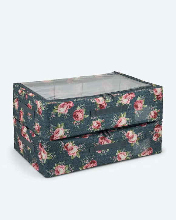 2x Unterbett Aufbewahrungsbox 2-Wege-Reißverschluss mit Sichtfenster 38L Volumen