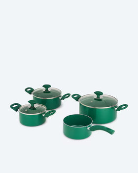 Topfset 7tlg. mit Glasdeckel Soft-Touch-Griffe Induktion 16 - 24 cm Grün
