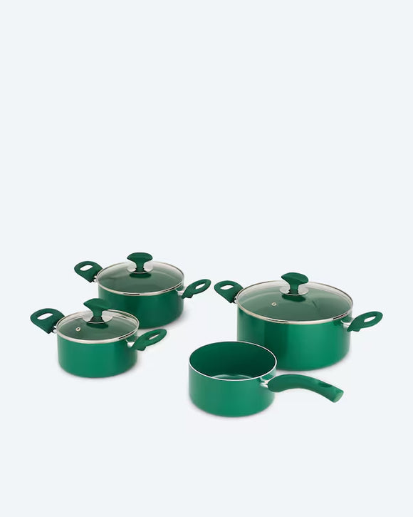 Topfset 7tlg. mit Glasdeckel Soft-Touch-Griffe Induktion 16 - 24 cm Grün