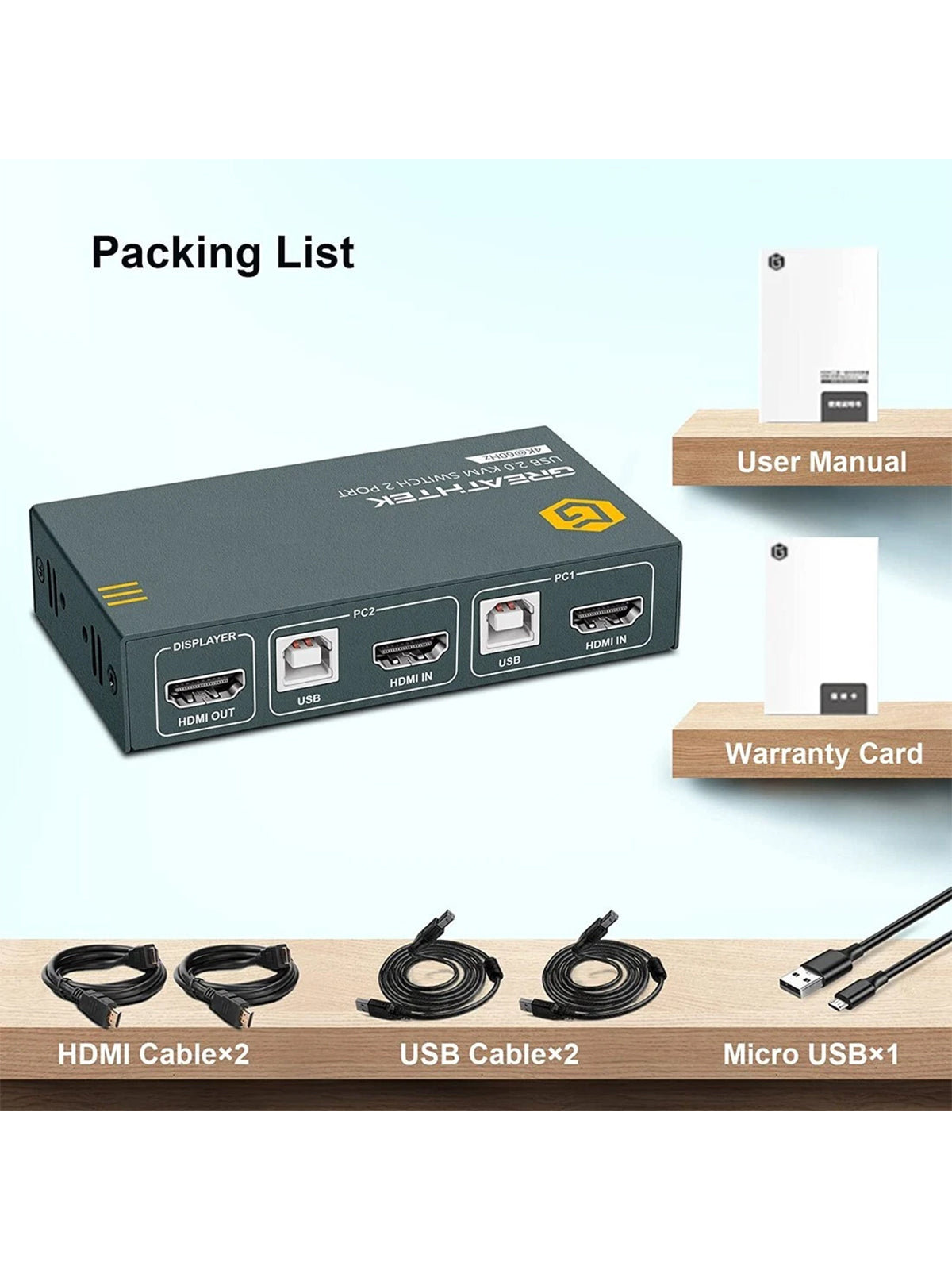 Greathtek USB 2.0 KVM Switch 2 Port GHT-S7219H Ultra HD 4K@60Hz