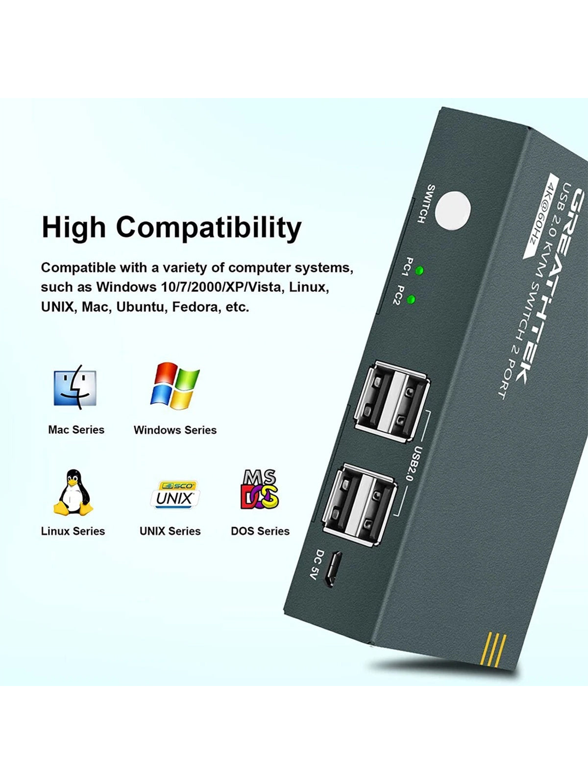 Greathtek USB 2.0 KVM Switch 2 Port GHT-S7219H Ultra HD 4K@60Hz