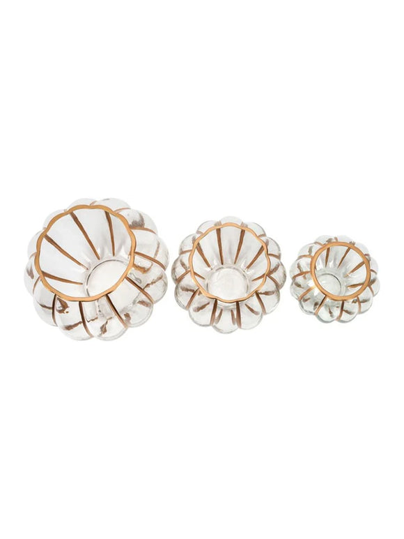 Windlichter aus Glas 3er Set Teelichter 10,5x9 cm 14x12,5 cm 17x15,5 cm