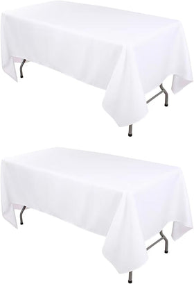 2er-Pack weiße Polyester-Tischdecken 152 × 260 cm Knitterfrei Abwaschbar Feier