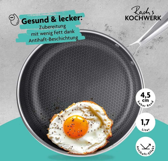 Bratpfanne Edelstahl Pfanne Antihaft Kratzfest Wabenstruktur für alle Herdarten