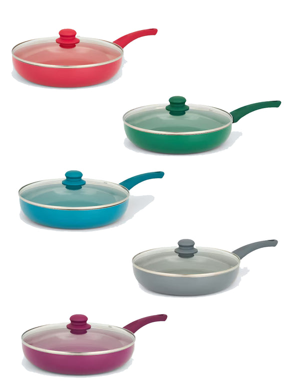 Bratpfanne Pfanne 28 cm mit Glasdeckel Induktion Aluminium mit Soft-Touch-Griff