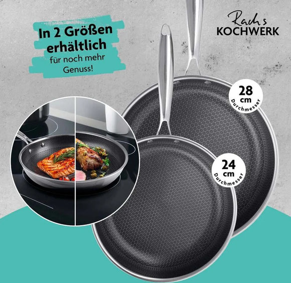 Bratpfanne Edelstahl Pfanne Antihaft Kratzfest Wabenstruktur für alle Herdarten