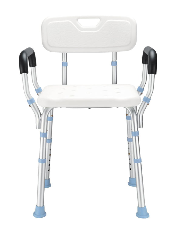 HEAO Duschstuhl mit Rückenlehne und Armlehnen höhenverstellbar 41-53cm bis 136kg