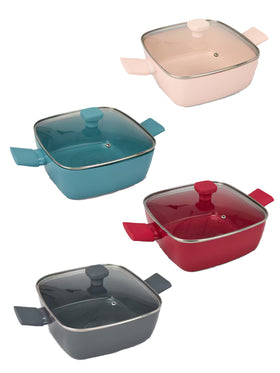 Viereckpfanne mit Glasdeckel Braten Fleisch Gemüse Soft-Touch-Griffe Induktion