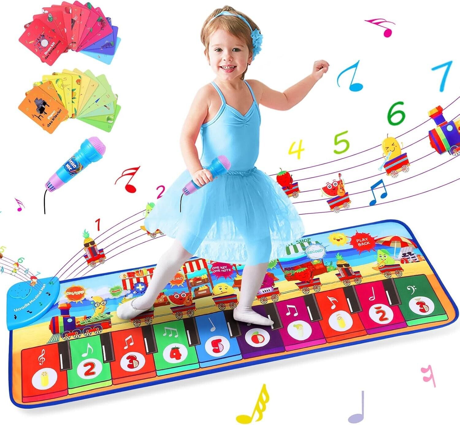 Kinder-Klaviermatte Tanzmatte mit 28 Klängen Touch-Boden-Tastatur 110 x 36 cm