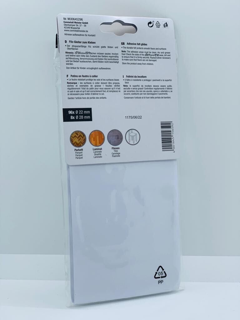 Metafranc Filz-Gleiter-Sortiment 104-Teilig Möbelschutz Selbstklebend Weiß