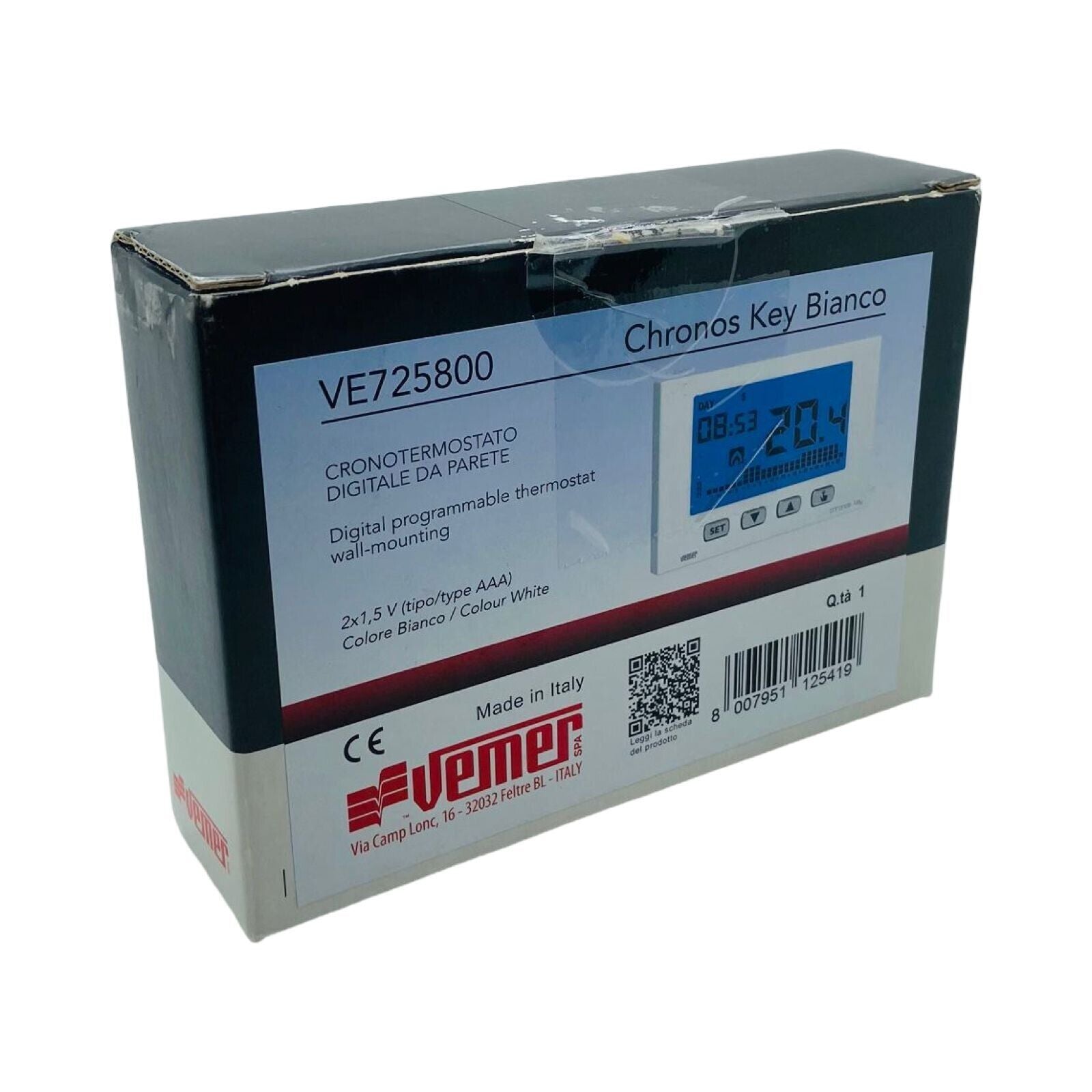 VEMER VE725800 CHRONOS KEY Digital Heizungsthermostat LCD Anzeige mit 4 Tasten