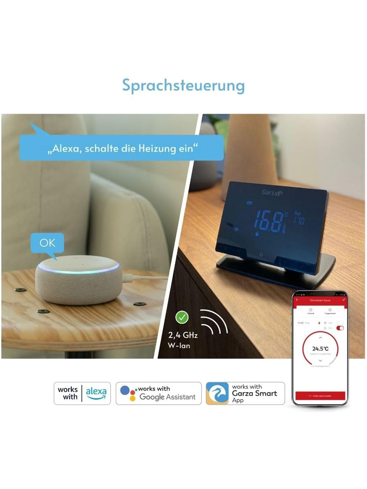 Garza Wireless Wifi Smart Thermostat für Kessel & Heizung Touch Alexa Google