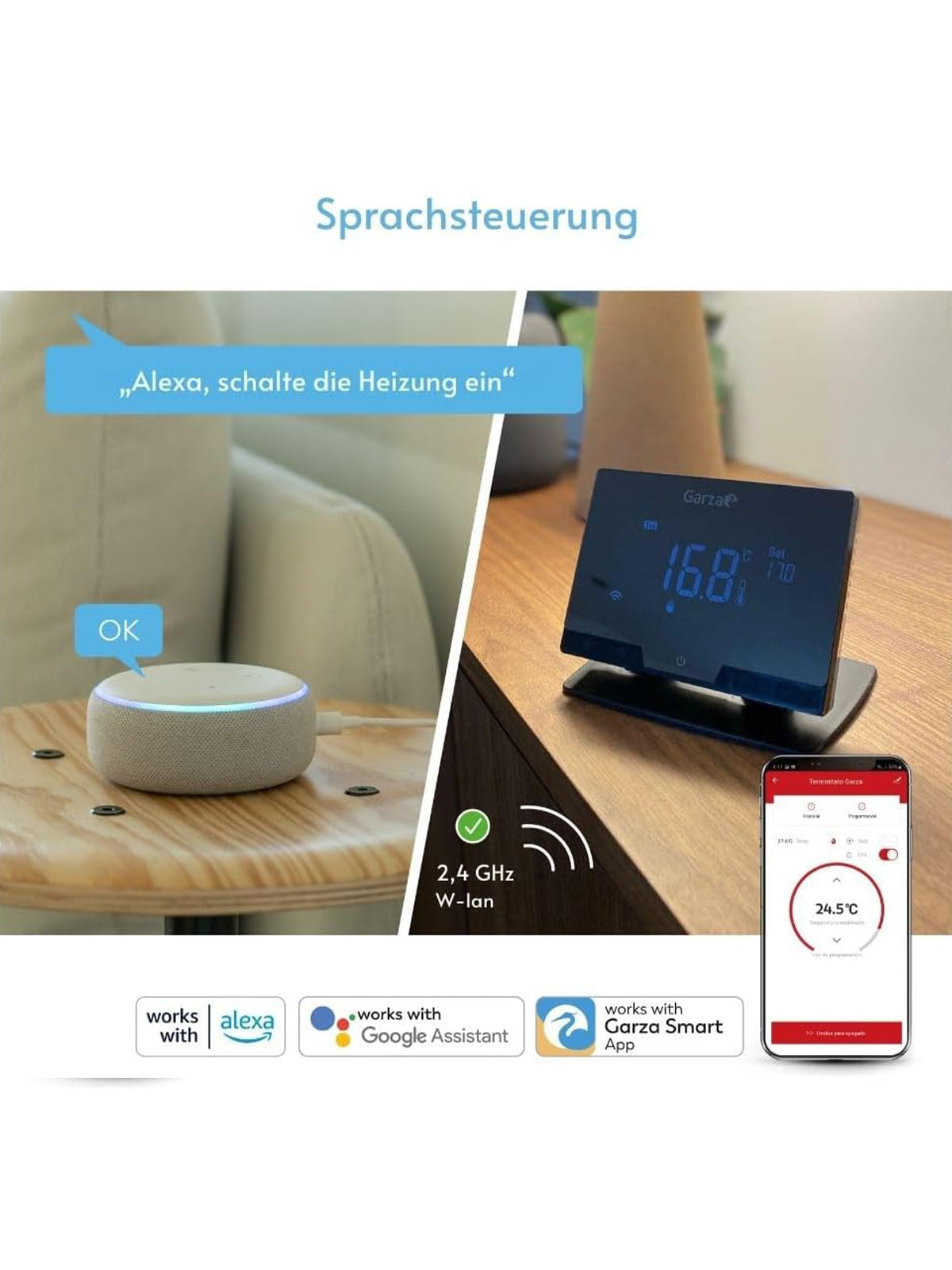 Garza Wireless Wifi Smart Thermostat für Kessel und Heizung Touch Alexa Google