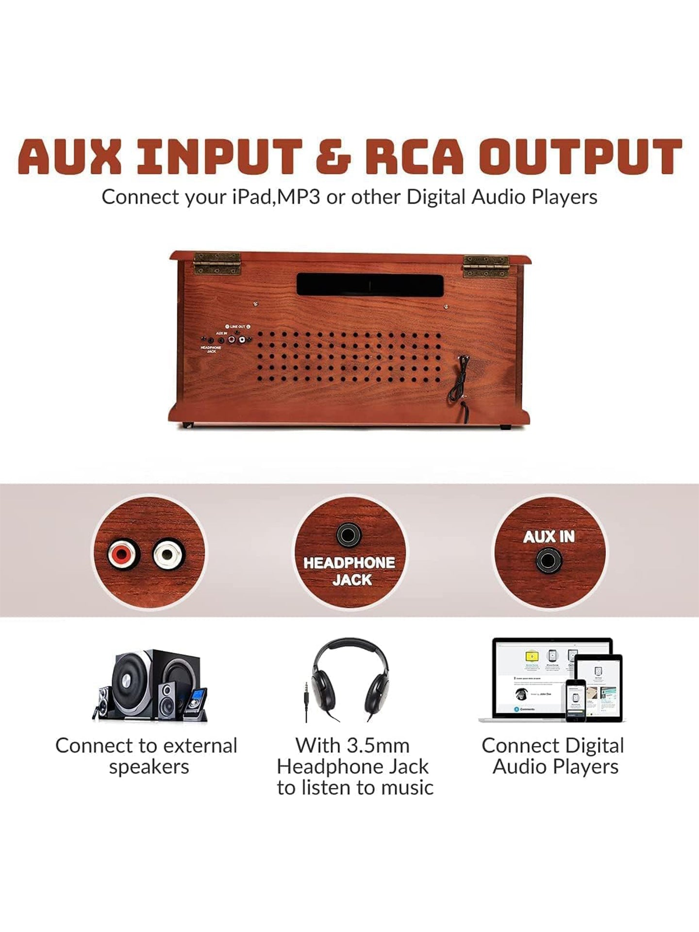 ORCC 10 in 1 Plattenspieler für Schallplatten mit Bluetooth Lautsprecher FM USB