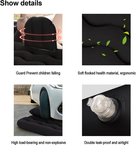 Automatraze Luftmatraze beflockt Oberfläche aufblasbar Autobett Reisen 128x70 cm