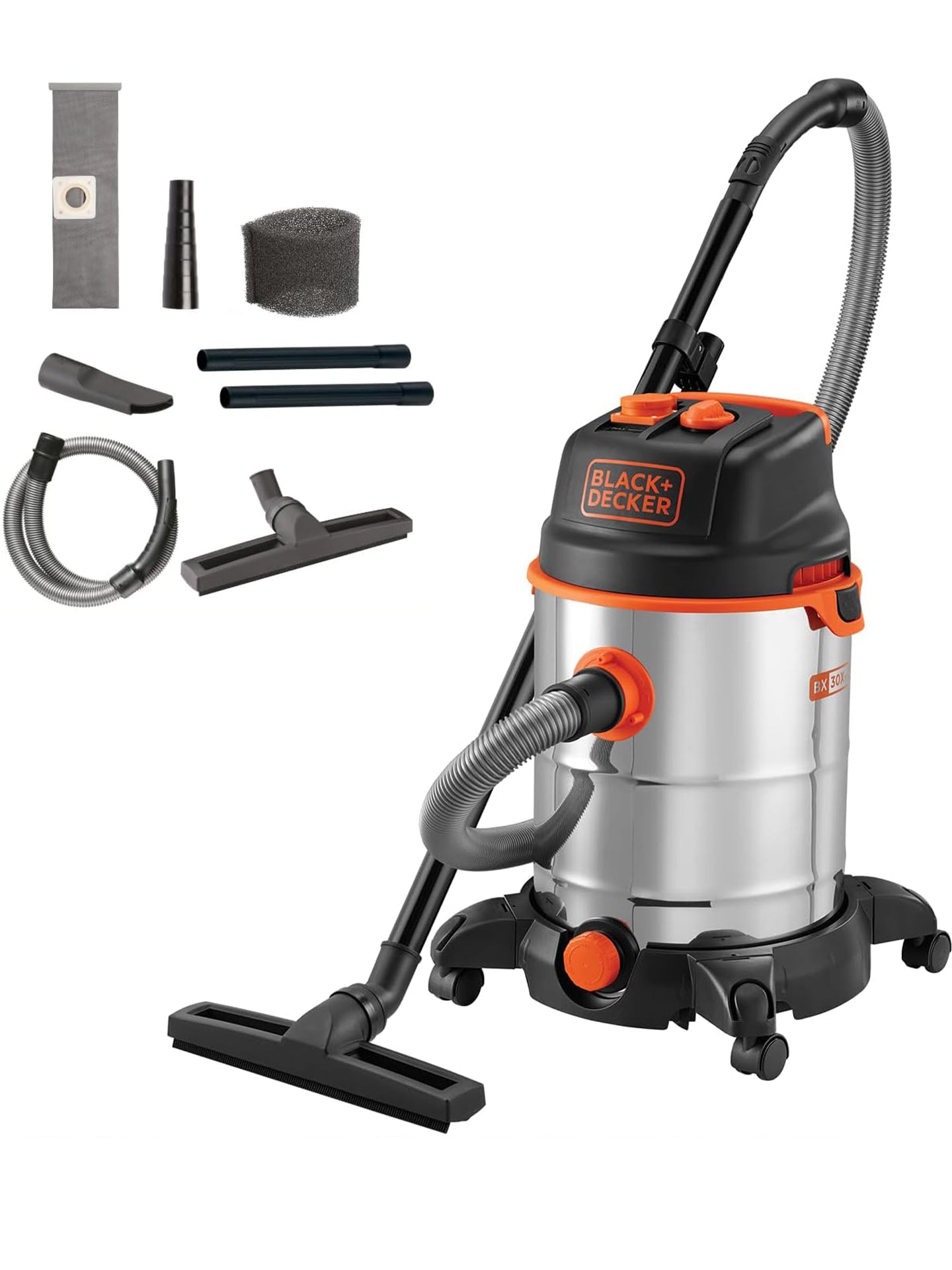 BLACK+DECKER Nass,-Trockensauger BXVC30XTDE mit Integrierter Steckdose 1600W 30L