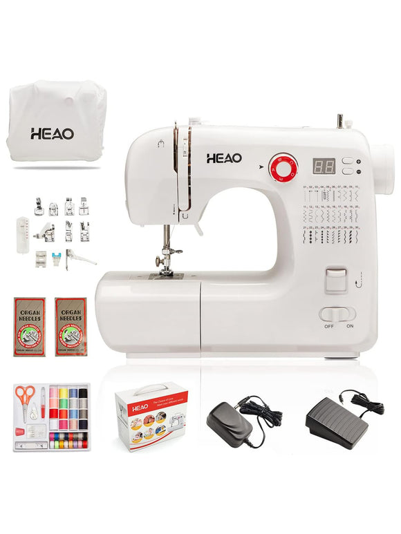 HEAO Nähmaschine 30 integrierte Stiche 11 Nähfüße Staubschutzhaube mit Fußpedal