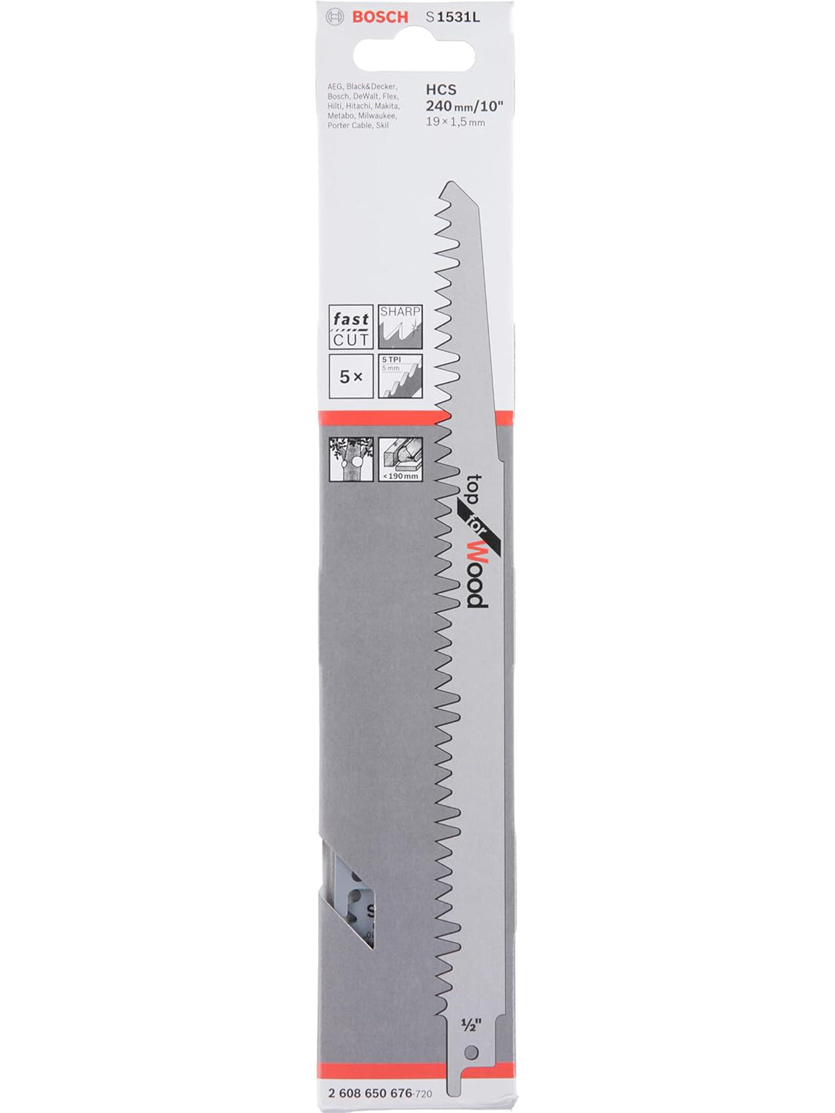 Bosch Accessories Bosch Professional 5x Säbelsägeblatt S 1531 L für Holz 240mm