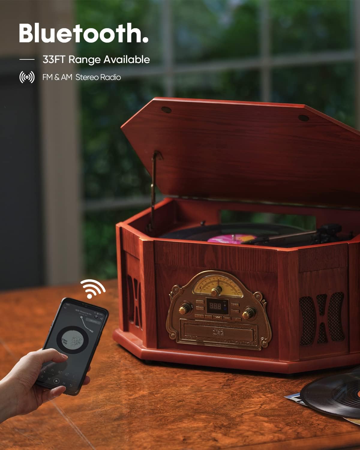ORCC 10 in 1 Plattenspieler für Schallplatten mit Bluetooth Lautsprecher FM USB