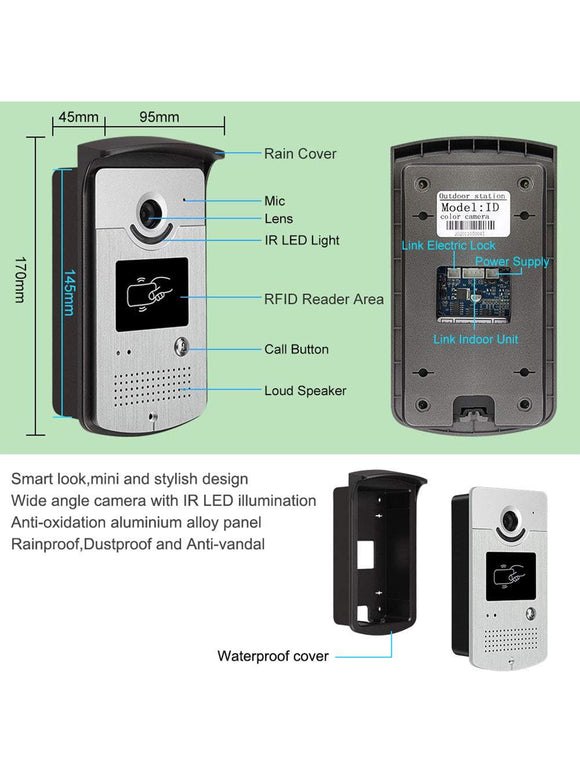 uoweky Home Intercom Video-Türsprechanlage RFID-Kamera Zutrittskontrollsystem
