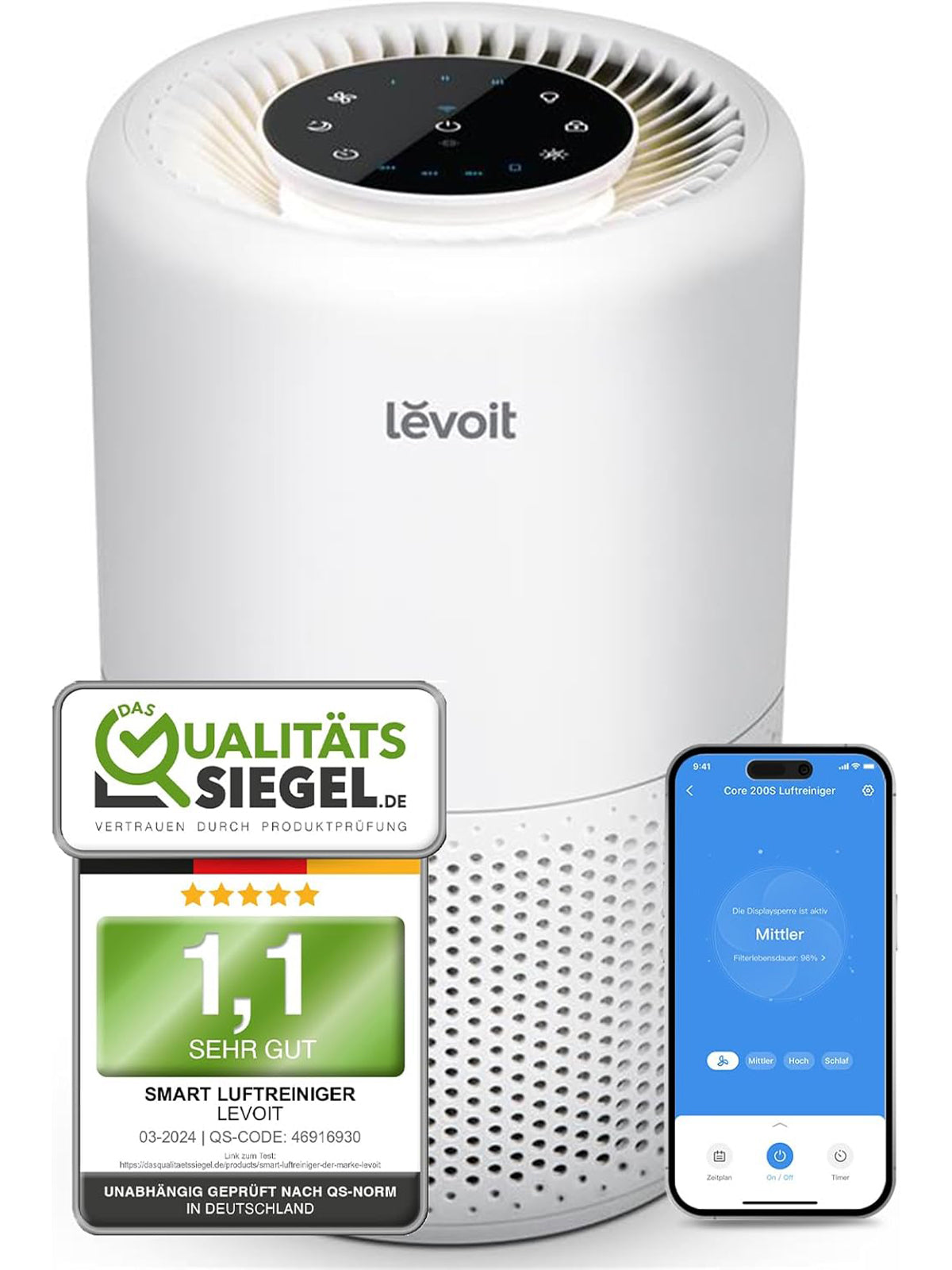 LEVOIT Luftreiniger Core 200S HEPA Allergiker CADR 170m³/h gegen Schimmel Staub