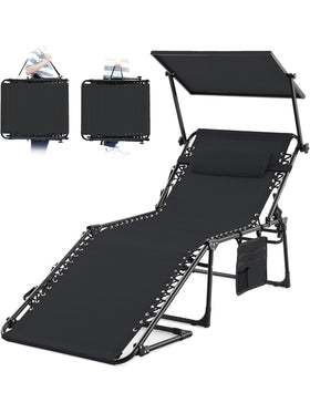 KING BIRD Sonnenliege mit Sonnenschutz klappbar Liegestuhl 190x70x40 cm Schwarz