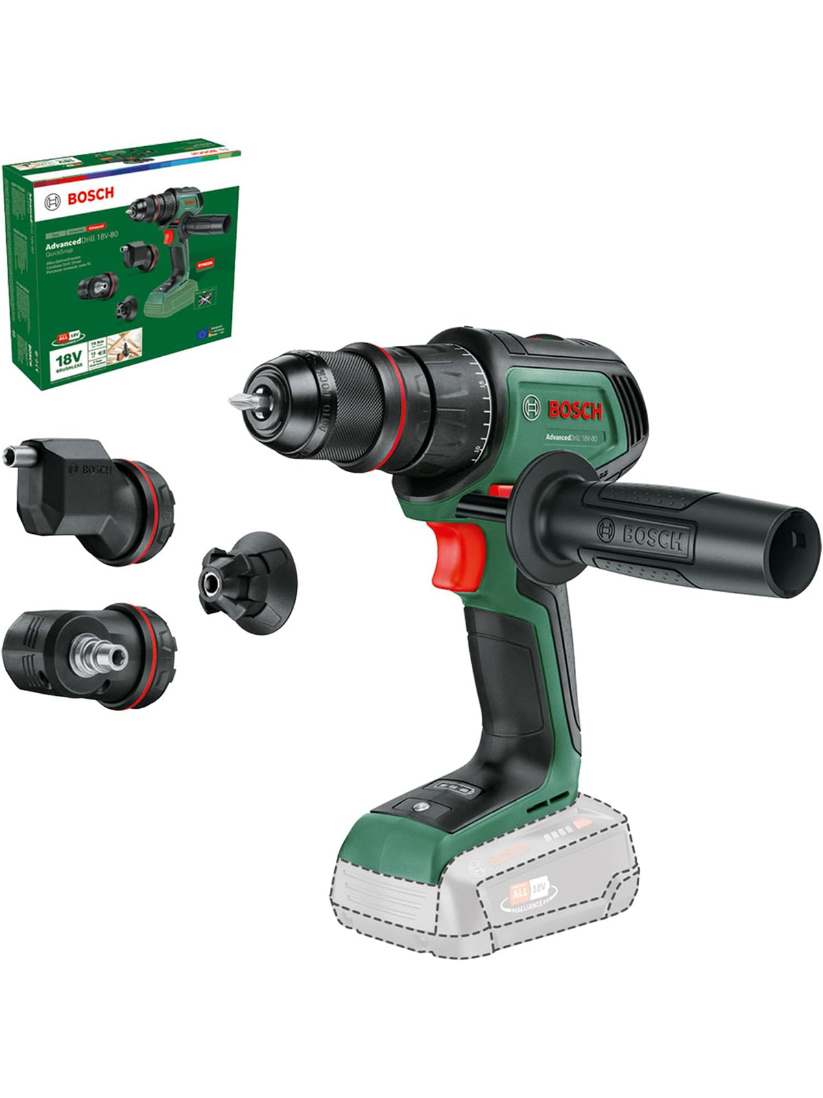 Bosch Akku-Bohrschrauber AdvancedDrill 18V-80 QuickSnap mit Zubehör 06039E2003