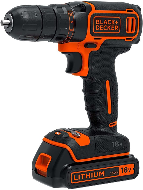 Black+Decker Akku-Bohrschrauber 18V BDCDC18K mit Akku und Ladegerät im Koffer