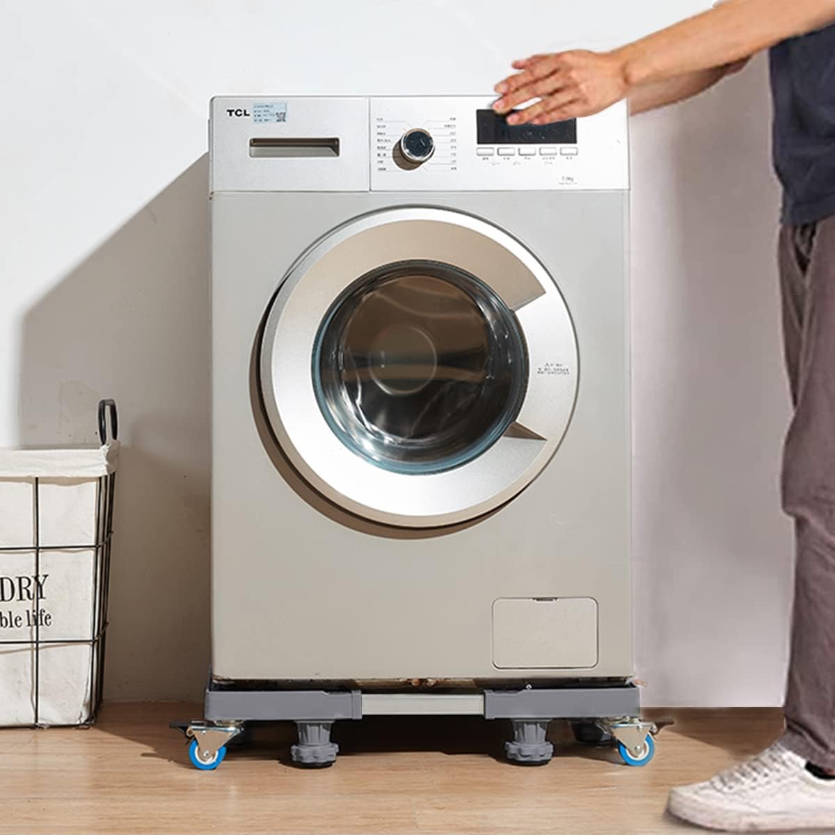 NIUXX Waschmaschine Sockel Untergestell mit 8 Füßen+4 Räder 42-66cm verstellbar