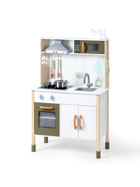 ROBUD Kinderküche Spielküchenset aus Holz für Kinder Zubehör Pfannen Wasserhahn